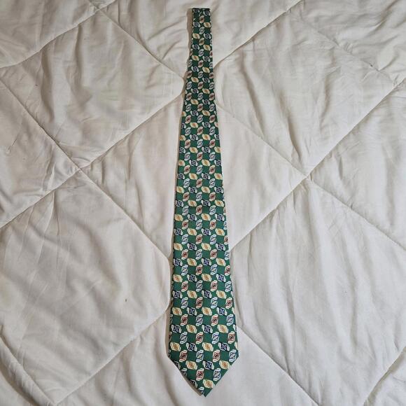 Fendi Green Blue Squares Silk Tie Pure  60" x 3" Roma Italy - Picture 2 of 9